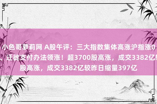 小色哥萝莉网 A股午评：三大指数集体高涨沪指涨0.04%，跨境电商、迁徙支付办法领涨！超3700股高涨，成交3382亿较昨日缩量397亿